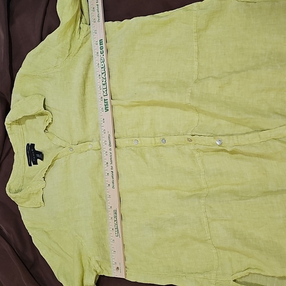 Tahari Lime Linen Button Up Side Slit Long Roll Tab Sleeve Tunic Top Size 1X - Picture 4 of 7